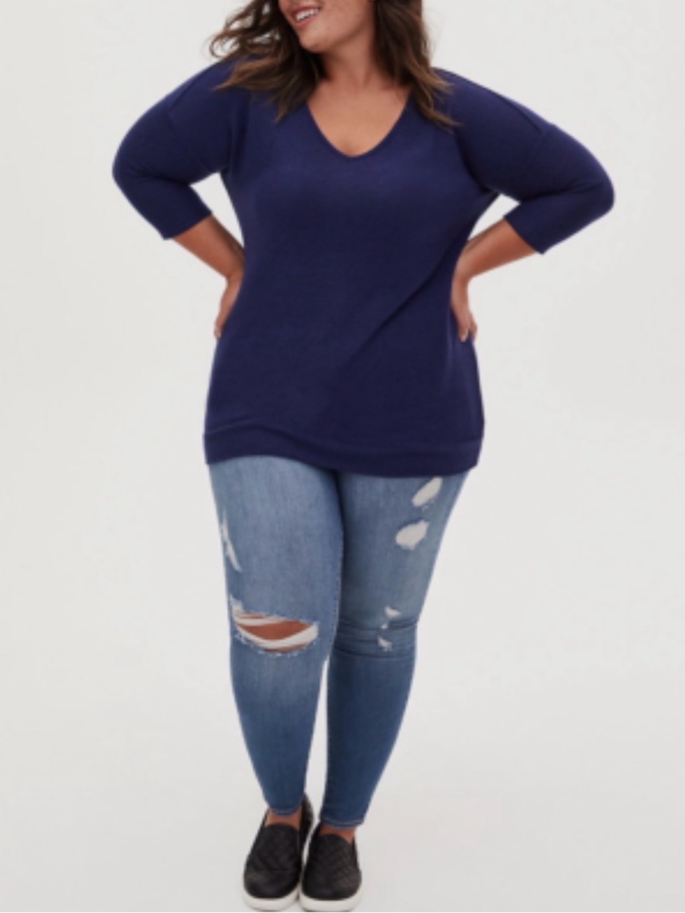 torrid Deep Navy V-Neck Plush Knit Top